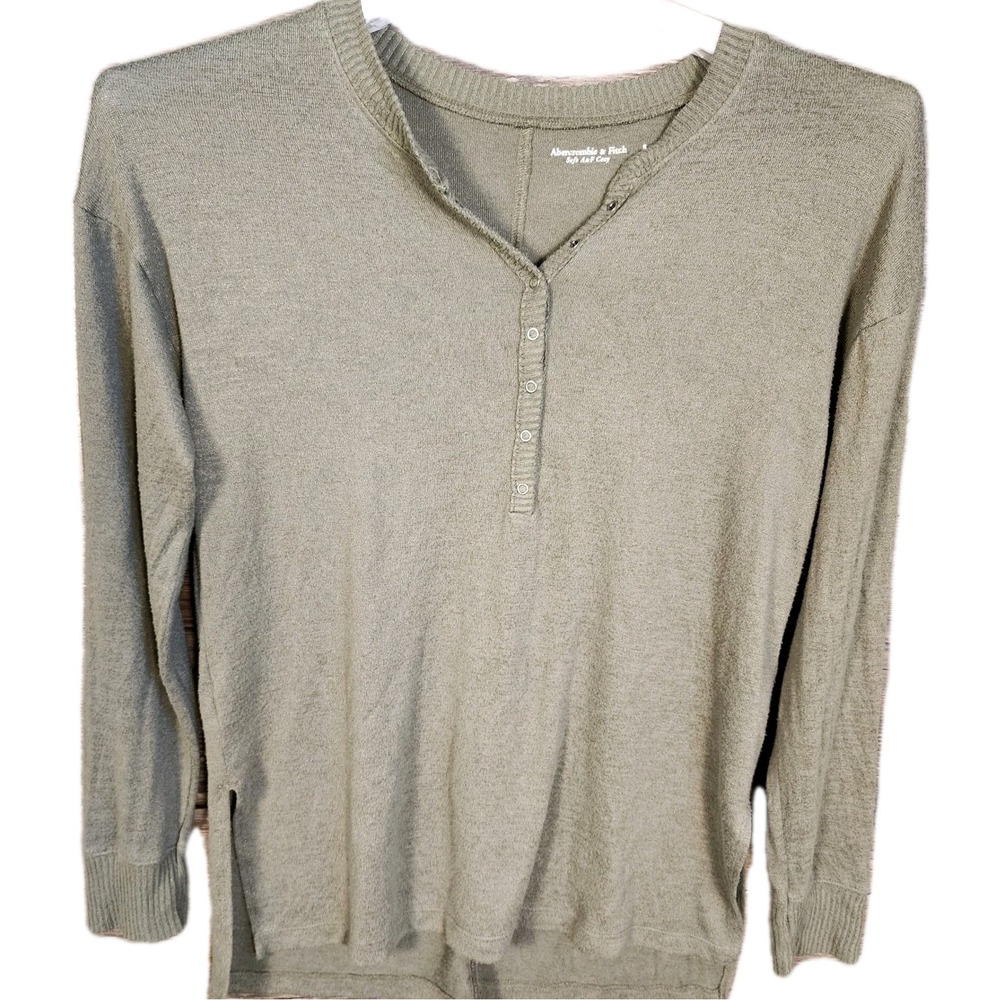 Abercrombie & Fitch Soft‎ A&F Cozy Henley Top Green Women Small Long Sleeve Knit